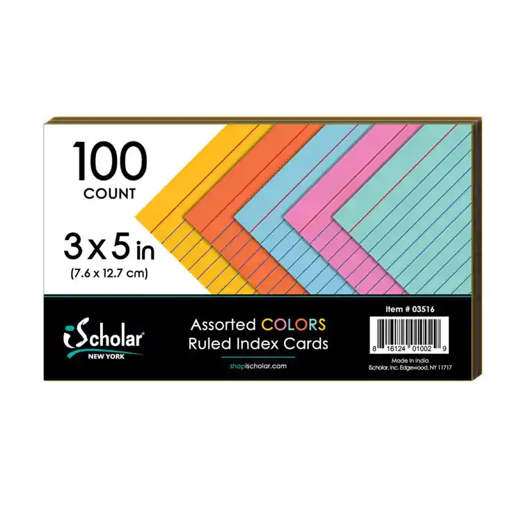 Index Cards, Assorted Colors, 3" x 5"