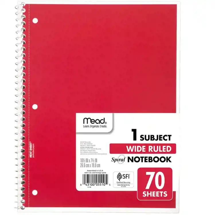 Spiral Notebooks, Dozen, 1 Subject, 70 Sheets