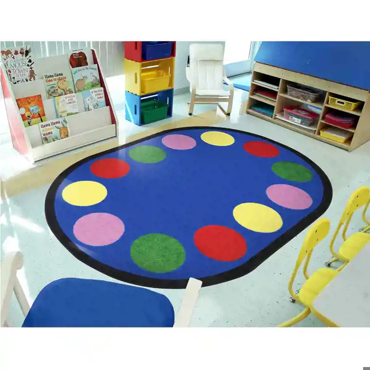 Lots of Dots Classroom Rug, Primary Colors, Oval 5'4" x 7'8"