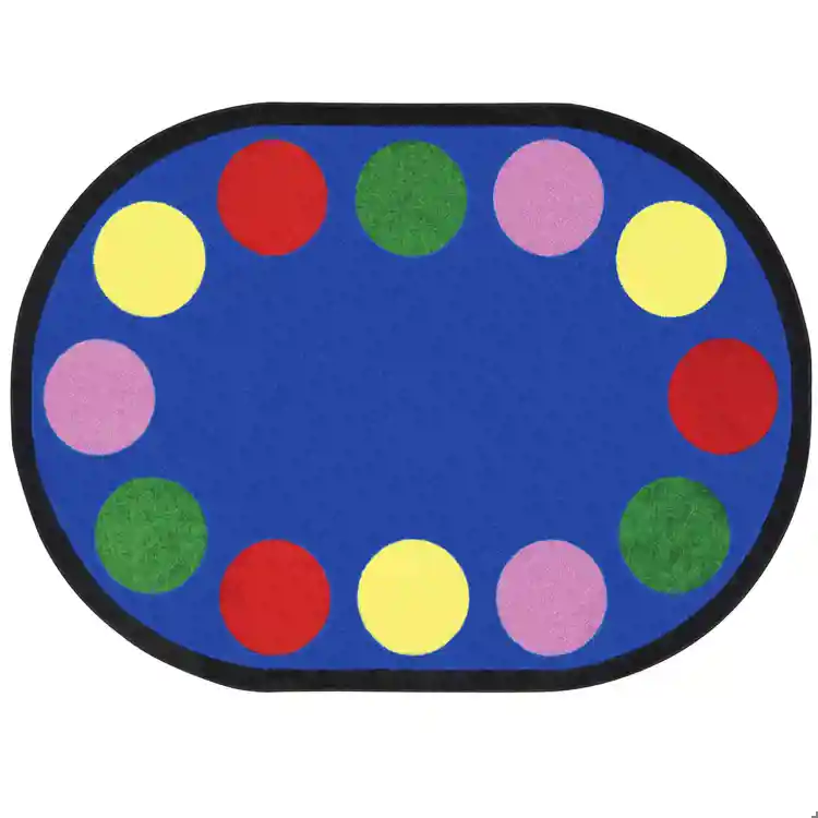 Lots of Dots Classroom Rug, Primary Colors, Oval 5'4" x 7'8"