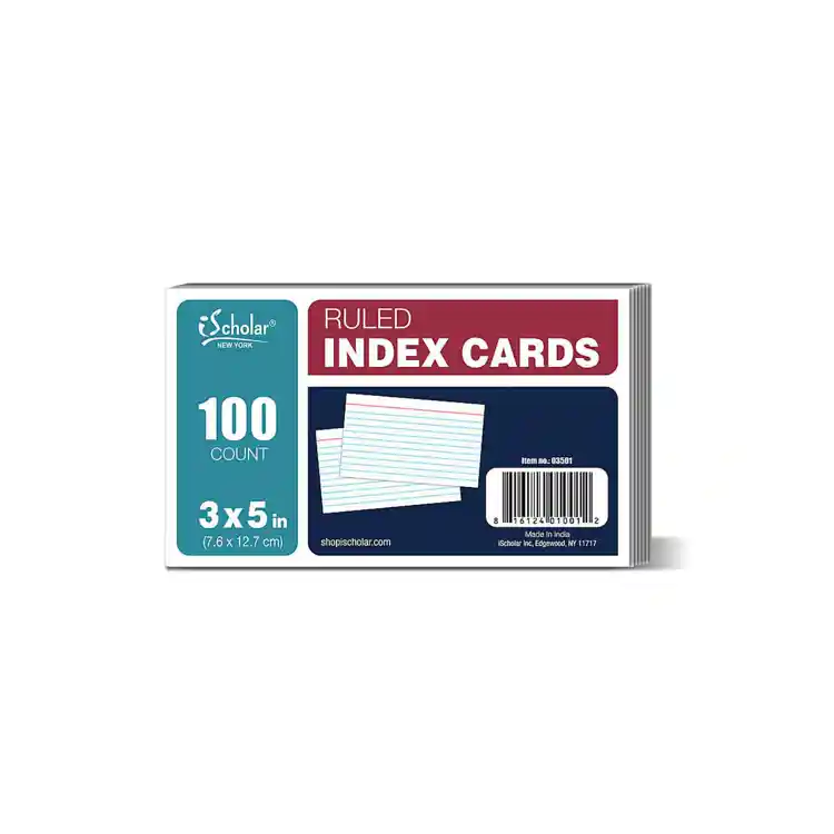 White Index Cards, 3" x 5", Ruled