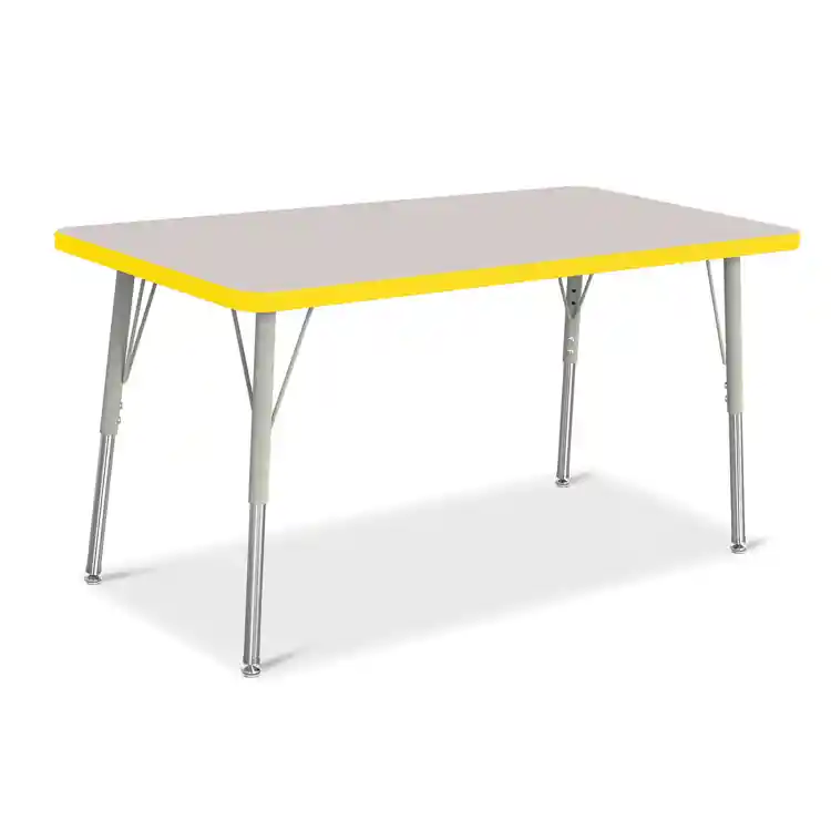 Rainbow Accents® KYDZ Gray Top Activity Tables, Rectangle 24" x 48", Adult 24" - 31", Yellow