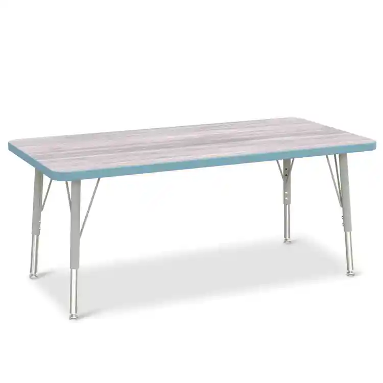 Berries® Driftwood Gray Top Activity Table, Rectangle 24" X 48", Elementary Height-Coastal Blue