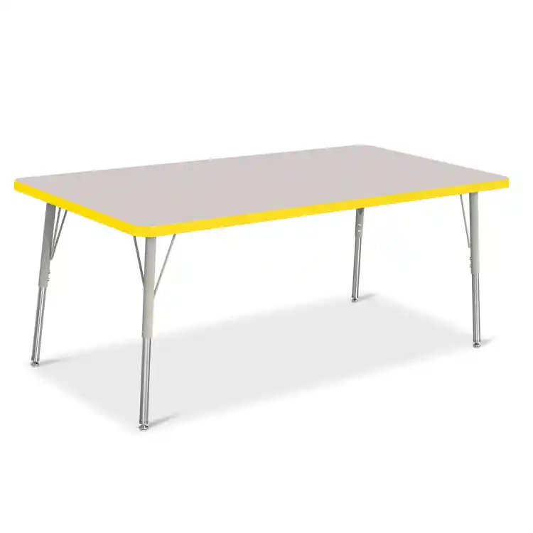 Rainbow Accents® KYDZ Gray Top Activity Tables, Rectangle 30" X 60", Adult 24" - 31", Yellow