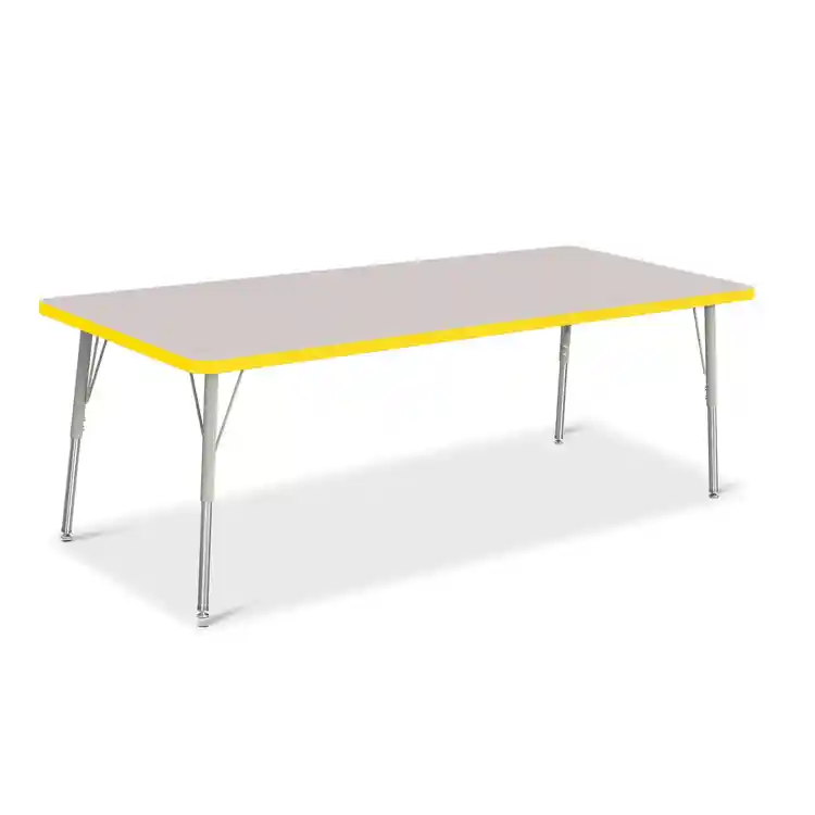 Rainbow Accents® KYDZ Gray Top Activity Tables, Rectangle 30" X 72", Adult 24" - 31", Yellow