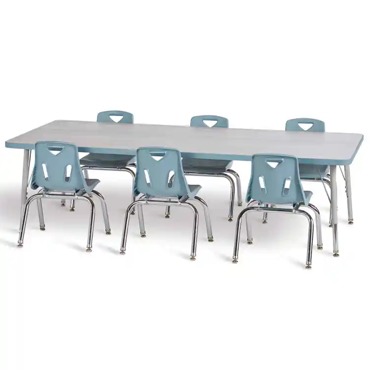 Berries® Driftwood Gray Top Activity Tables, Rectangle 30" X 72", Elementary Height-Coastal Blue