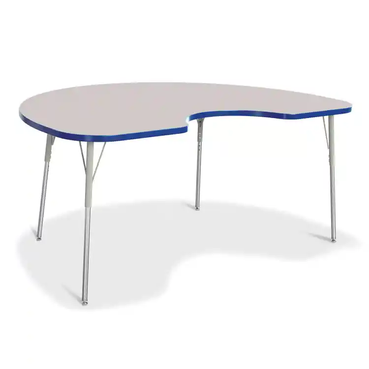 Rainbow Accents® KYDZ Gray Top Activity Tables, Kidney 48" x 72", Adult 24" - 31", Blue