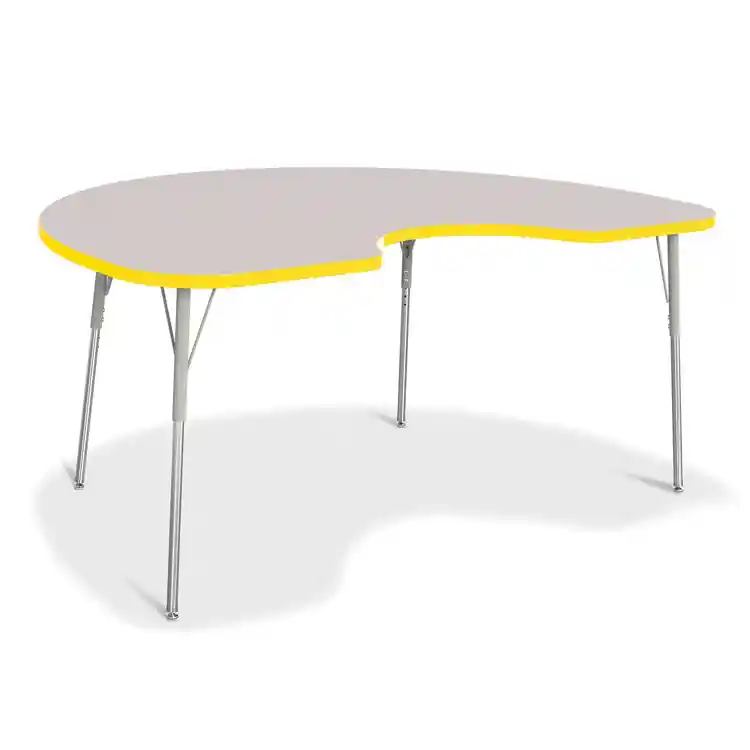 Rainbow Accents® KYDZ Gray Top Activity Tables, Kidney 48" x 72", Adult 24" - 31", Yellow