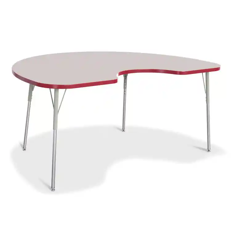 Rainbow Accents® KYDZ Gray Top Activity Tables, Kidney 48" x 72", Adult 24" - 31", Red