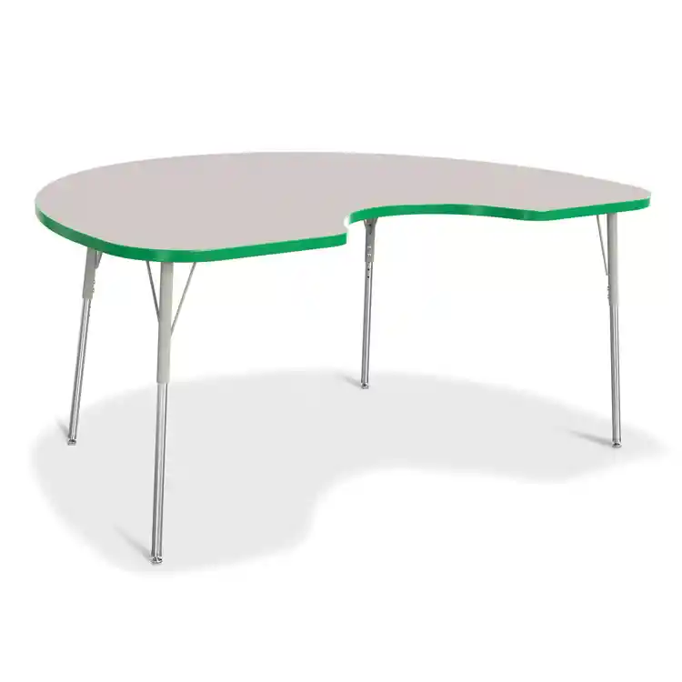 Rainbow Accents® KYDZ Gray Top Activity Tables, Kidney 48" x 72", Adult 24" - 31", Green