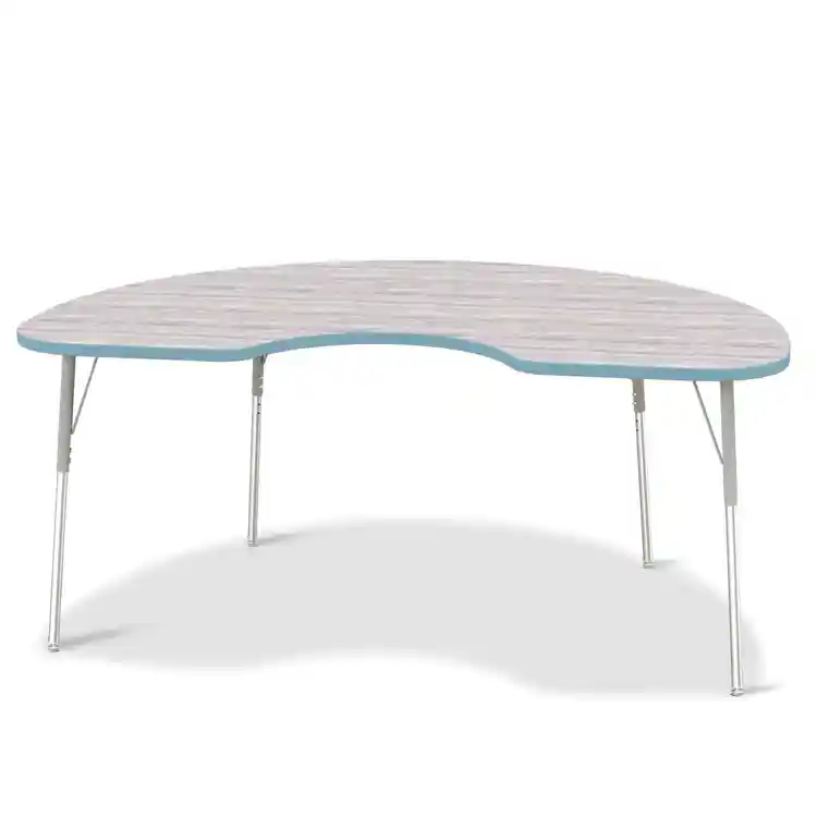 Berries® Driftwood Gray Top Activity Tables, Kidney 48" X 72", Adult Height-Coastal Blue