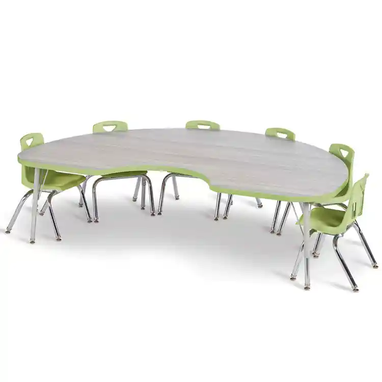 Berries® Driftwood Gray Top Activity Tables, Kidney 48" X 72", Elementary Height-Key Lime