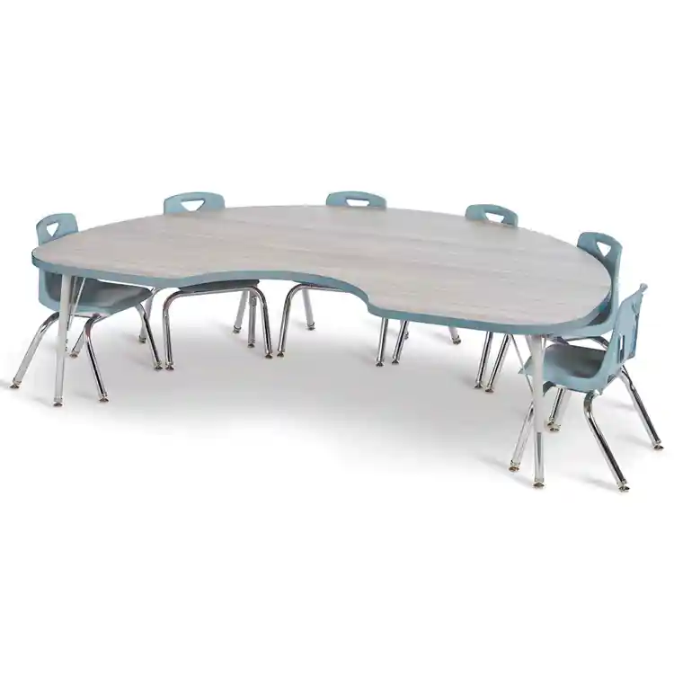 Berries® Driftwood Gray Top Activity Tables, Kidney 48" X 72", Elementary Height-Coastal Blue