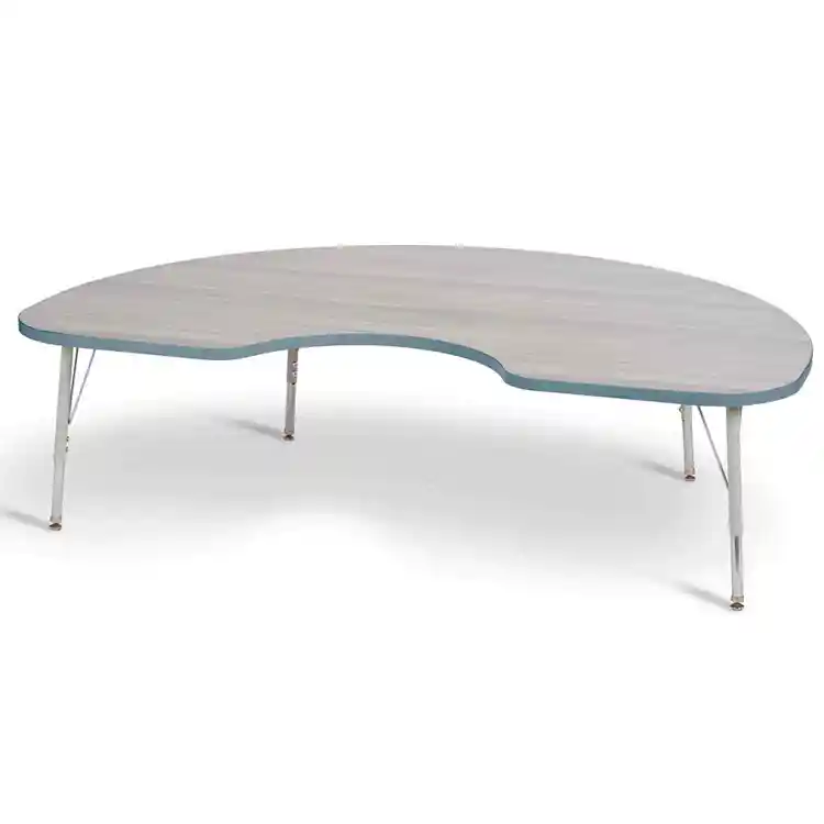 Berries® Driftwood Gray Top Activity Tables, Kidney 48" X 72", Elementary Height-Coastal Blue