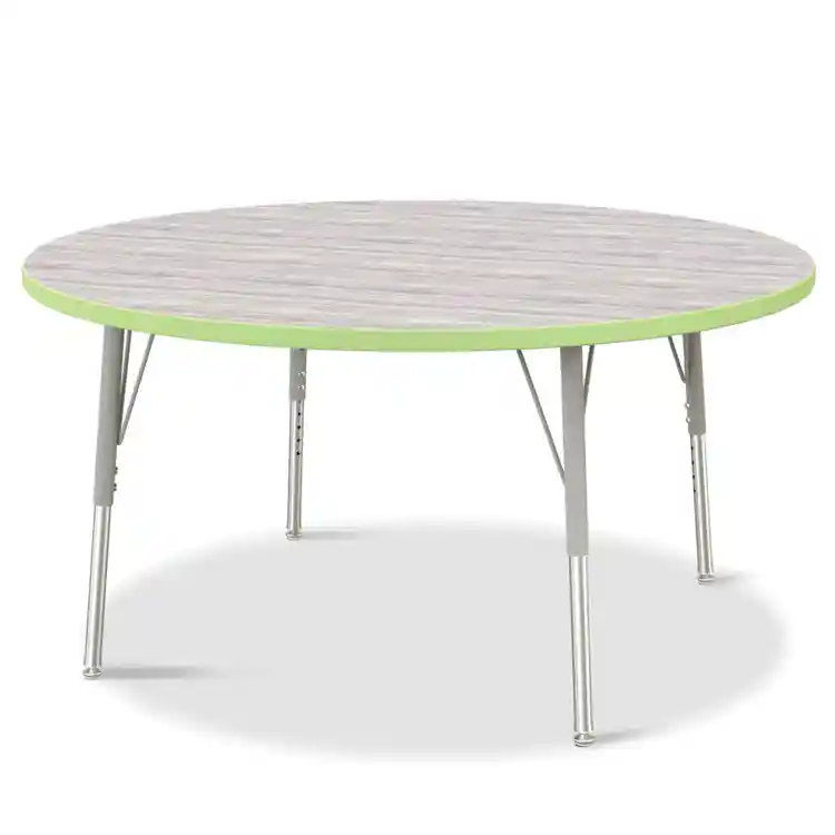 Berries® Driftwood Gray Top Activity Tables, Round 48" Elementary Height-Key Lime