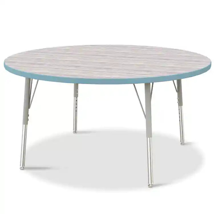 Berries® Driftwood Gray Top Activity Tables, Round 48" Elementary Height-Coastal Blue