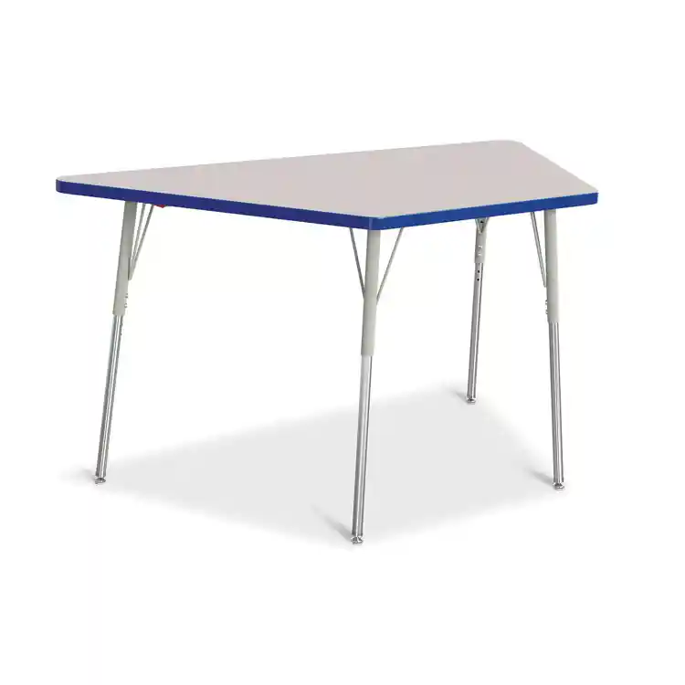 Rainbow Accents® KYDZ Gray Top Activity Tables, Trapezoid 30" x 60", Adult 24" - 31", Blue