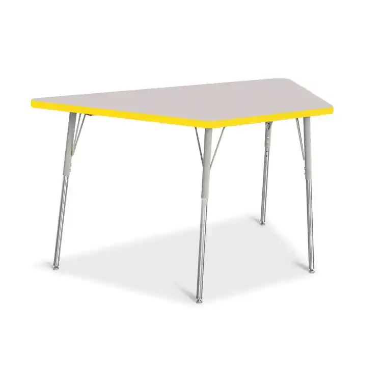 Rainbow Accents® KYDZ Gray Top Activity Tables, Trapezoid 30" x 60", Adult 24" - 31", Yellow