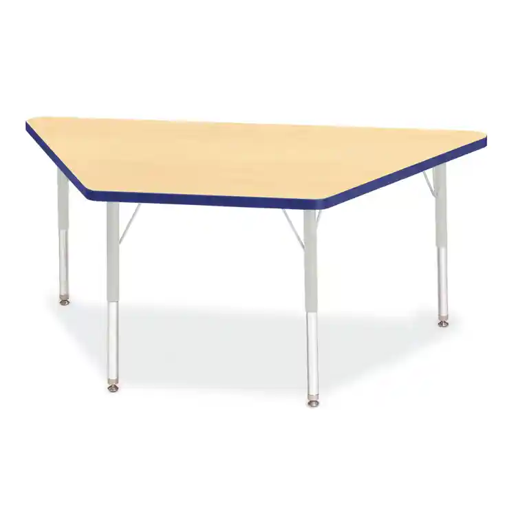 Rainbow Accents® Kydz® Maple Top Activity Tables, Trapezoid 30" x 60", Adult 24" - 31", Blue