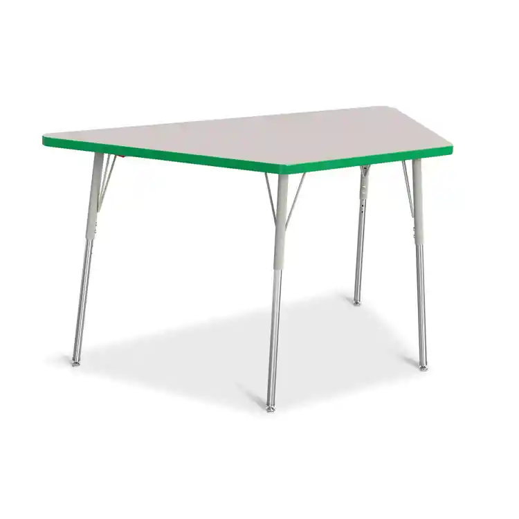 Rainbow Accents® KYDZ Gray Top Activity Tables, Trapezoid 30" x 60", Adult 24" - 31", Green