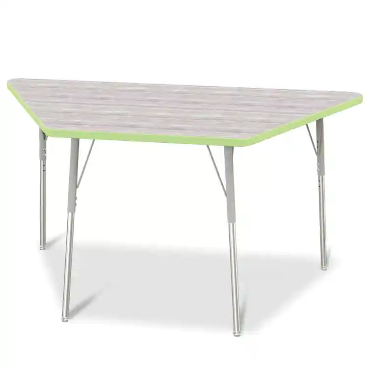 Berries® Driftwood Gray Top Activity Tables, Trapezoid 30" X 60", Adult Height-Key Lime