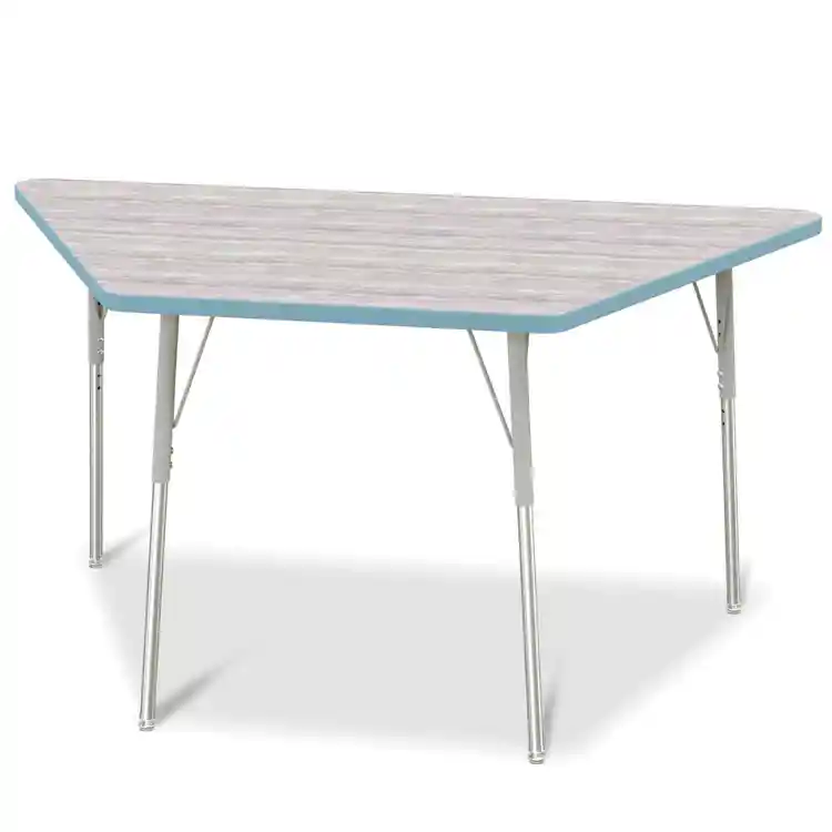 Berries® Driftwood Gray Top Activity Tables, Trapezoid 30" X 60", Adult Height-Coastal Blue