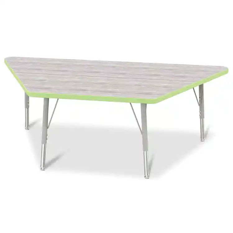 Berries® Driftwood Gray Top Activity Tables, Trapezoid 30" X 60", Elementary Height-Key Lime