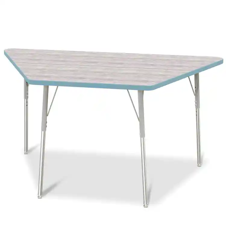 Berries® Driftwood Gray Top Activity Tables, Trapezoid 30" X 60", Elementary Height-Coastal Blue