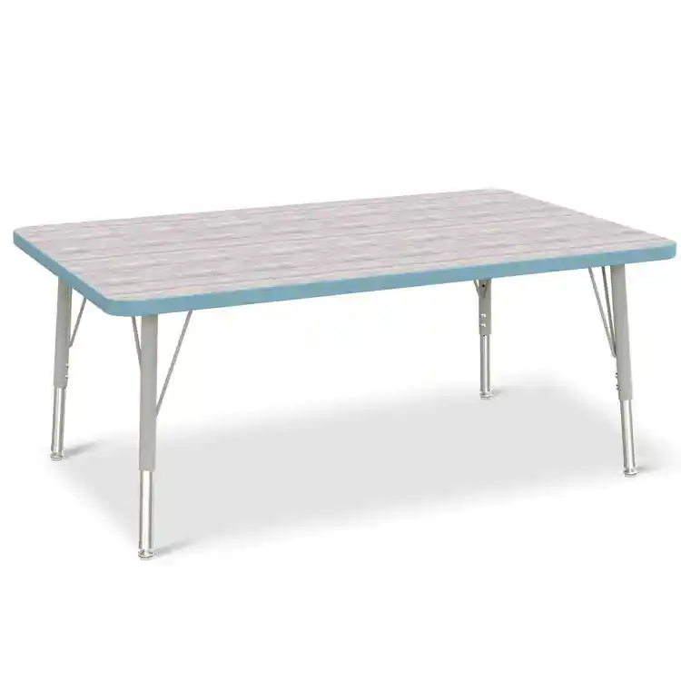 Berries® Driftwood Gray Top Activity Tables, Rectangle 30" X 48", Elementary Height-Coastal Blue