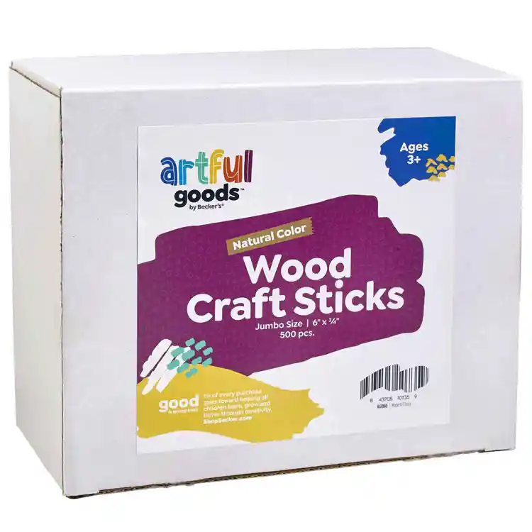 Artful Goods® Wood Craft Sticks, Jumbo Size, Natural