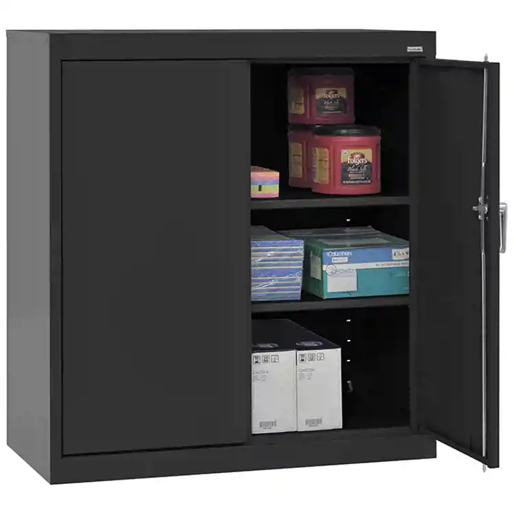 Storage Cabinet with Adjustable Shelves, Black, 18"D x 36"H, 2 Shelves