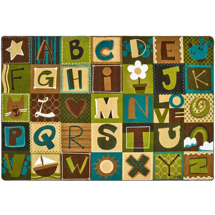 KIDSoft™ Alphabet Blocks Classroom Rug, Nature's Colors , Rectangle 6' x 9'