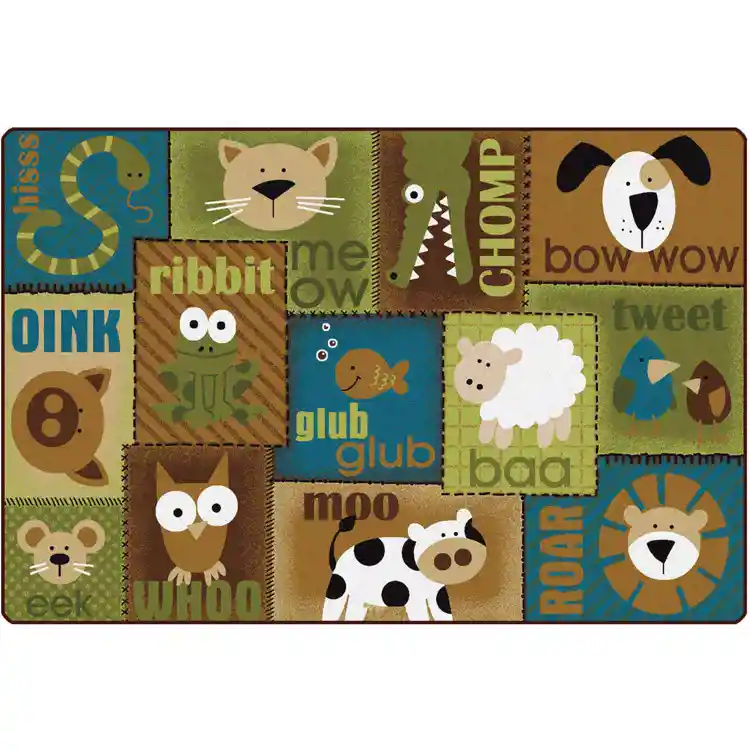 KIDSoft™ Animal Sounds Toddler Classroom Rug, Nature's Colors, Rectangle 6' x 9'