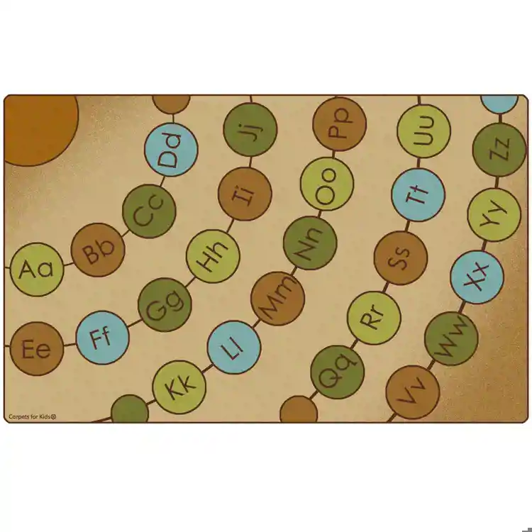 Radiating Alphabet Circles Seating Rug, Natures Colors, Rectangle 7'6" x 12'