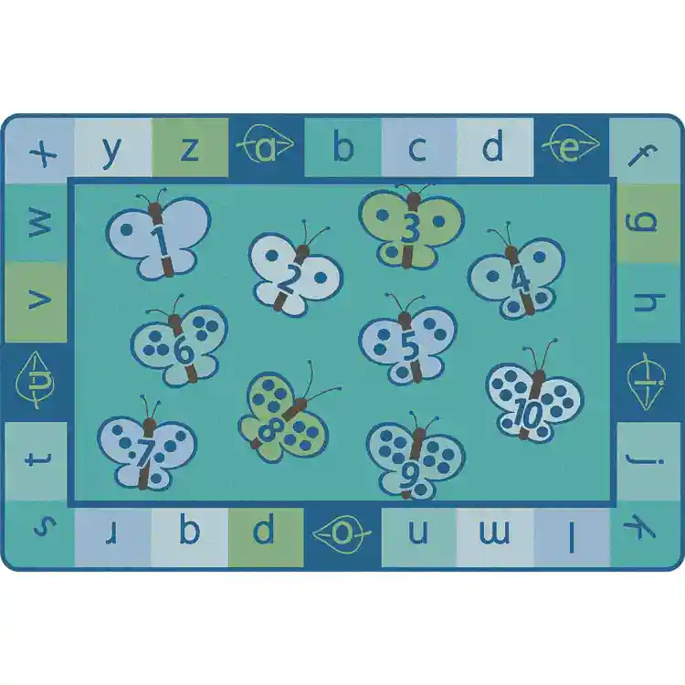 KIDSoft™ 123 ABC Butterfly Classroom Rug, Rectangle 4' x 6', Contemporary Colors