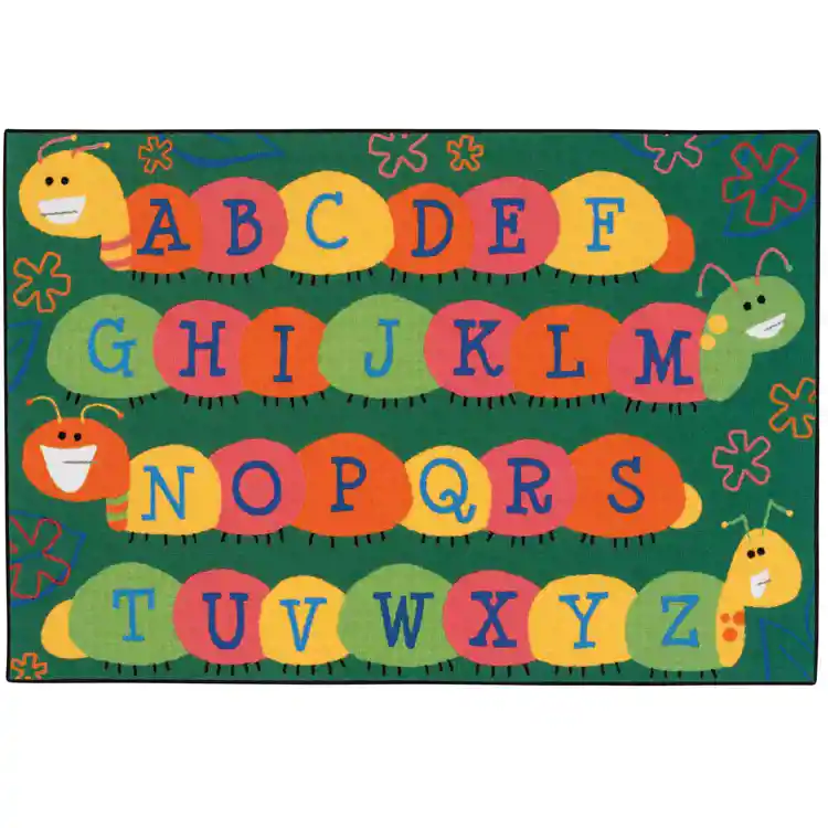 KID$ Value Classroom Rugs™, Caterpillar Friends Green, Rectangle 3' x 4'6"