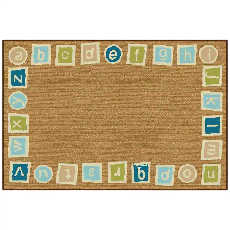 KID$ Value Classroom Rug™, Alphabet Blocks Border Rectangle 3'x4'6" Brown