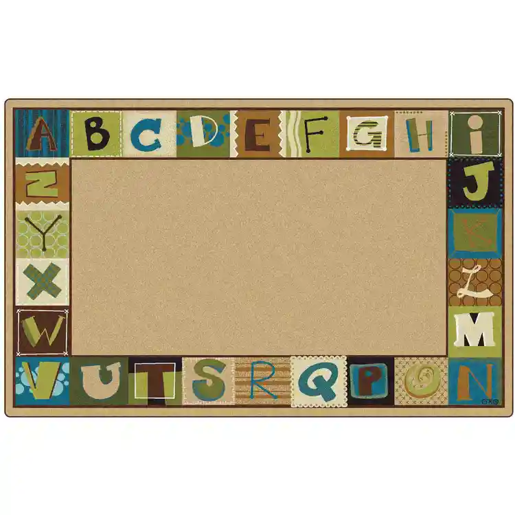 KIDSoft™ Alphabet Blocks Border Classroom Rug, Nature Colors, Rectangle 6' x 9'