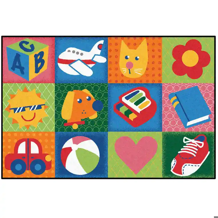 KID$ Value Classroom Rugs™, Toddler Fun Squares, Rectangle 4' x 6'