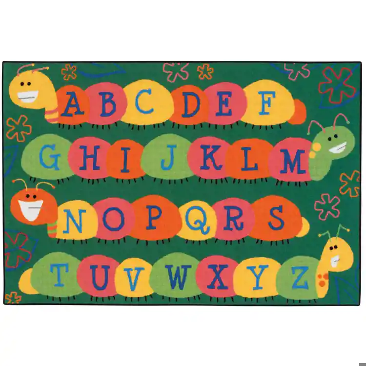 KID$ Value Classroom Rugs™, Caterpillar Friends Green, Rectangle 4' x 6'