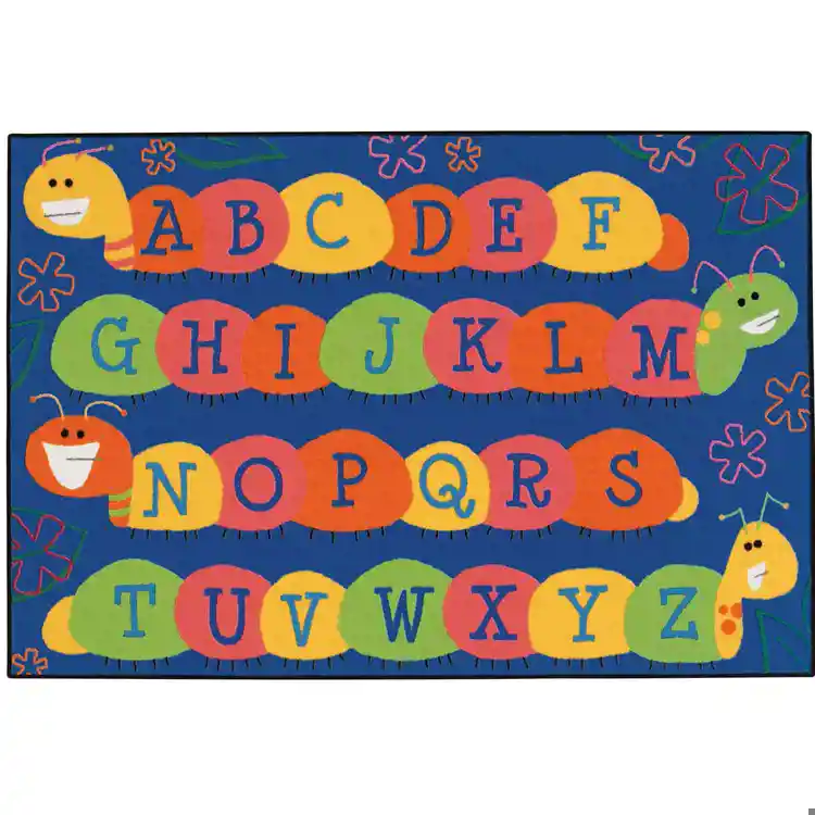 KID$ Value Classroom Rugs™, Caterpillar Friends Blue, Rectangle 4' x 6'