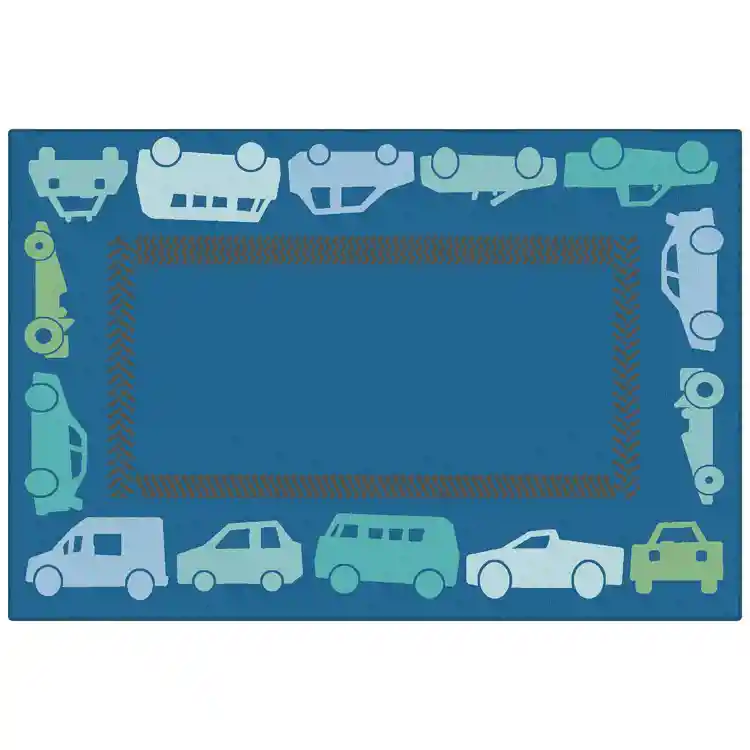 KID$ Value Classroom Rugs™, All Autos Border Rectangle 4'x6' Blue