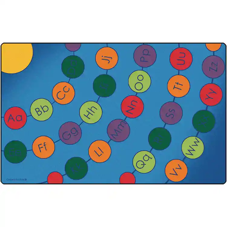 Radiating Alphabet Circles Seating Rug, Rectangle 7'6" x 12'