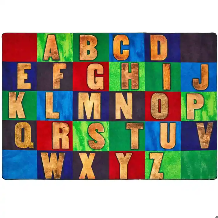 Rustic Wood Literacy Rug Seating Rug, Primary