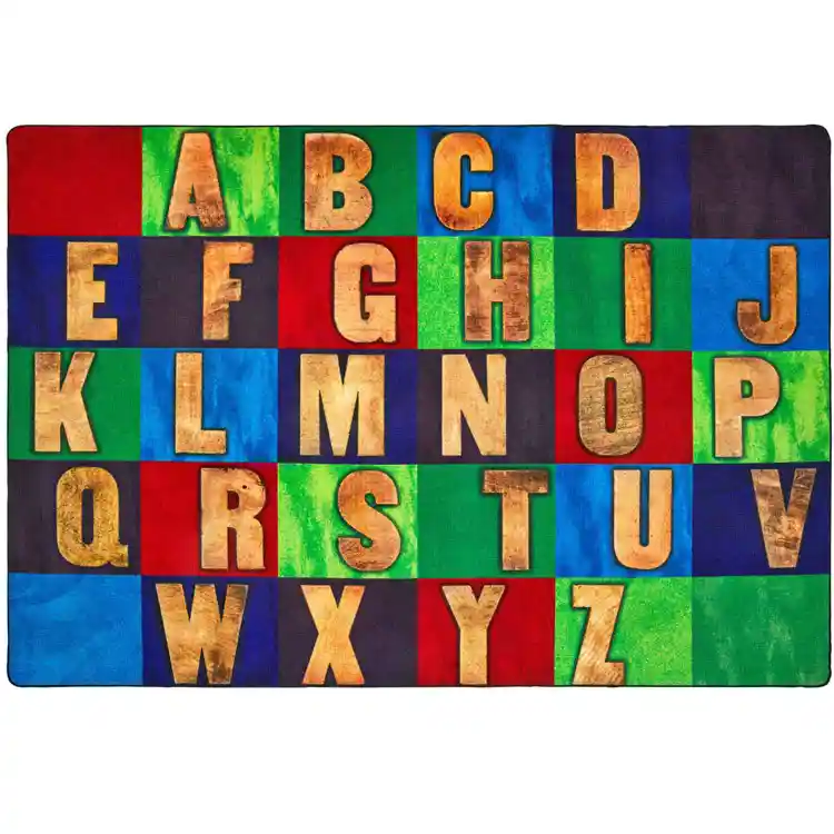 Rustic Wood Literacy Rug Seating Rug, Primary 6' x 9'