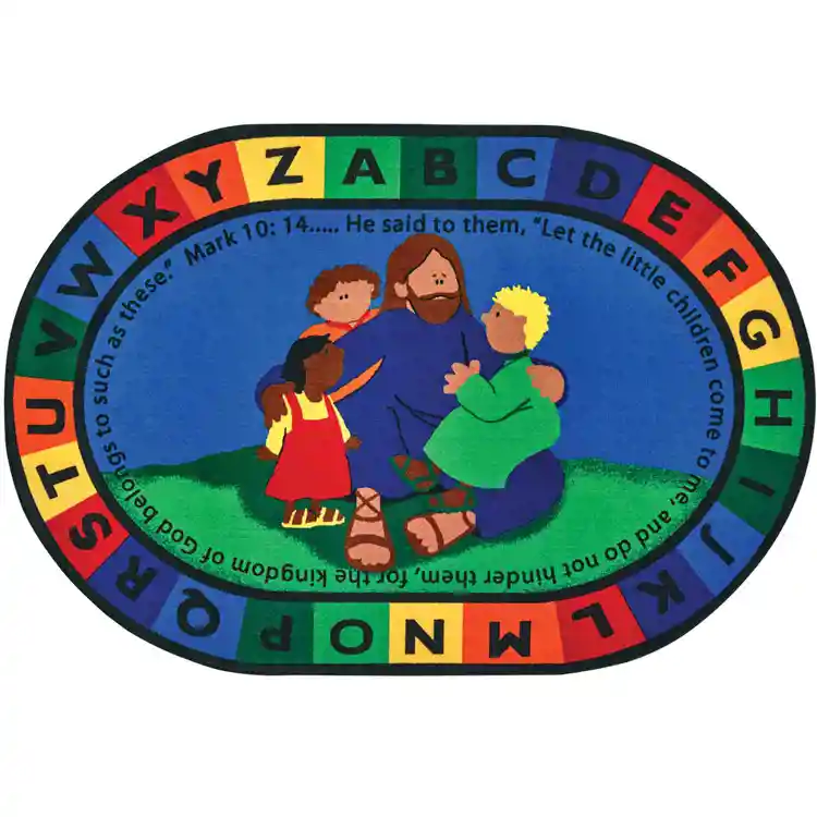 KID$ Value Plus Classroom Rug, Jesus Loves the Little Children Oval 6' x 9'