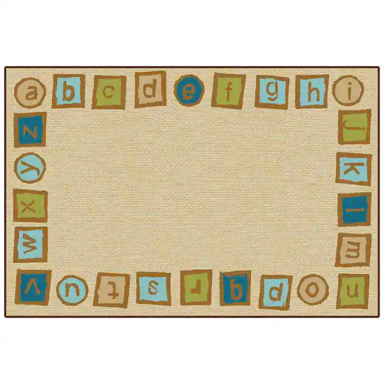 KID$ Value Plus Classroom Rug™, Alphabet Blocks Border 6' x 9' Tan