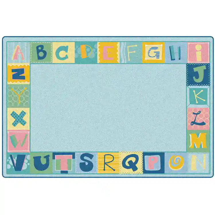 KIDSoft™ Alphabet Blocks Border Classroom Rug, Tranquil Colors, Rectangle 7' 6" x 12'