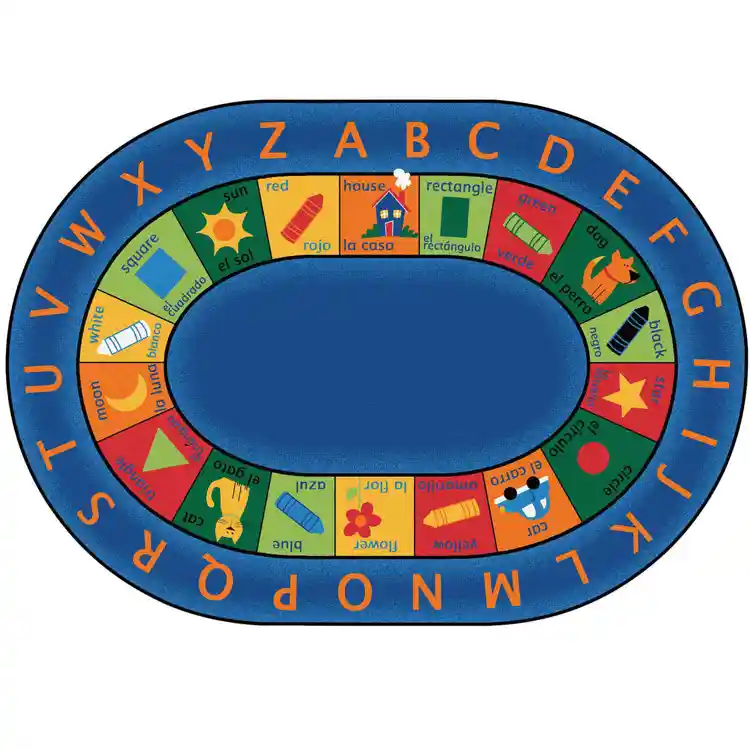 Bilingual Circletime Classroom Rug, Oval 6'9" x 9'5"