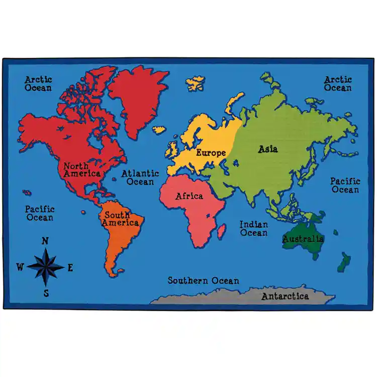 KID$ Value Plus Classroom Rug, World Map, Rectangle 8' x 12'